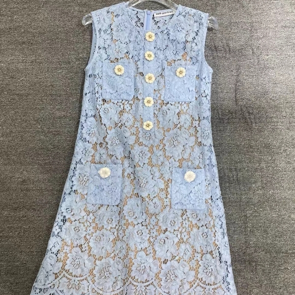 Self-Portrait Blue Fine Lace Mini Dress - Picture 7 of 11